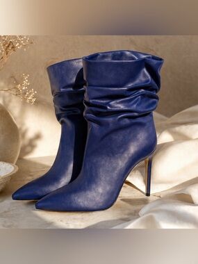 Paris Texas Blue Leather Slouchy Ankle Boots Stiletto Pointed Toe EU 39.5
